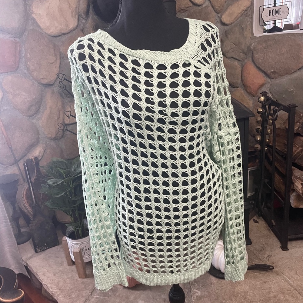 Mint Green Open-Knit Sweater